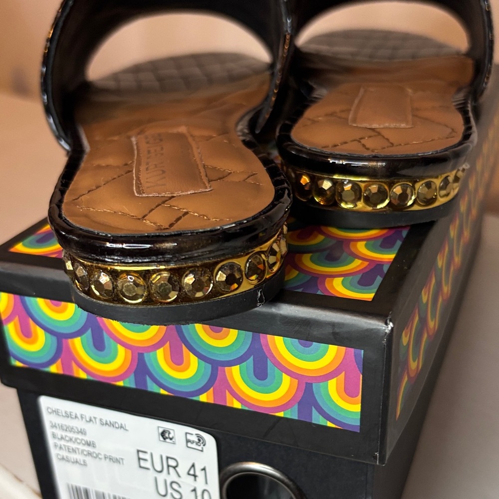 Kurt Geiger Black Slide Sandals with Gold Detail - Picture 12 of 12